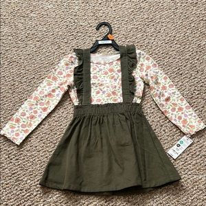 Carter’s Long Sleeve Floral Top with Green Suspender Skirt